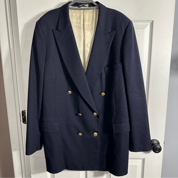 Vintage Paul Stuart navy blazer gold buttons double breasted sz 48 Extra tall